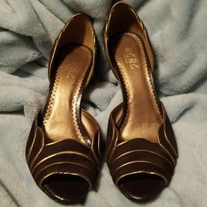 Brown peep toe shoes